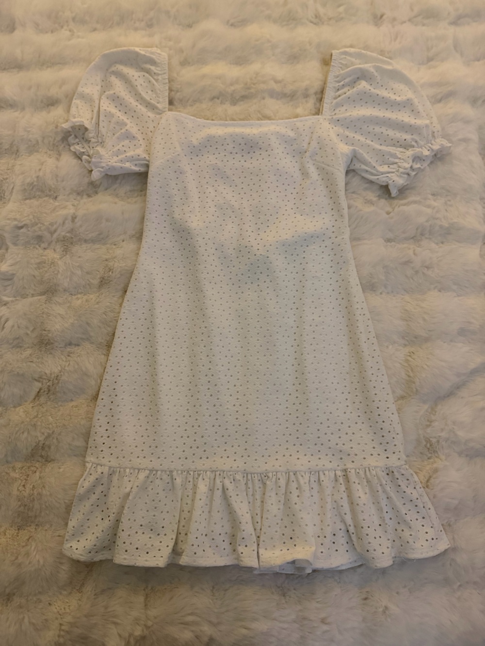 Speechless White Eyelet Puff Sleeve Ruffle Hem Dress
